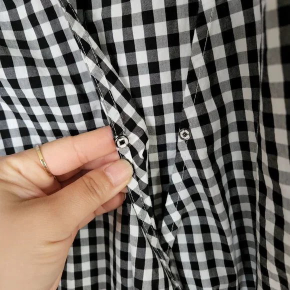 Madewell | Black and White Gingham Short Sleeve Wrap Top with Tie Waist, Size S - Picture 7 of 11